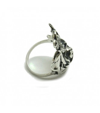 R000262 Long Genuine Handmade Sterling Silver Ring Solid 925 Flower Empress 